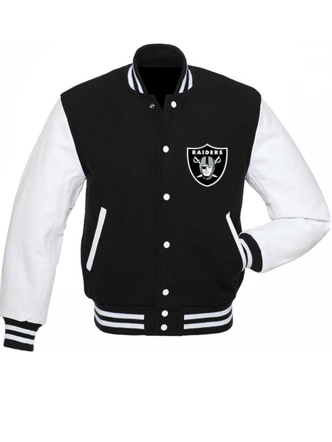 NFL Black White Las Vegas Raiders Varsity Jacket - Maker of Jacket