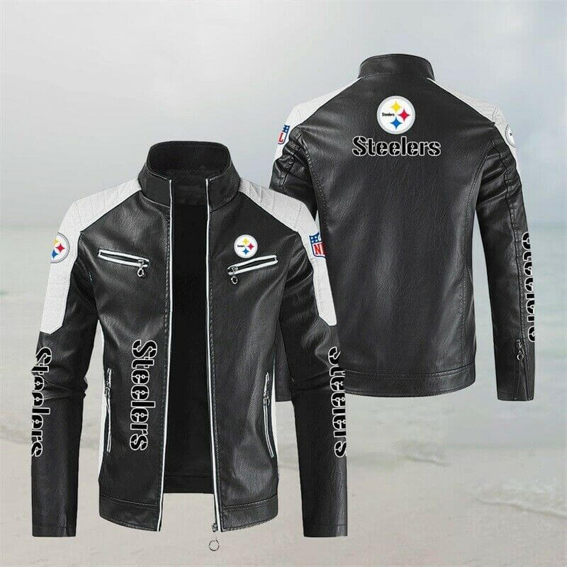 NFL Black White Pittsburgh Steelers Leather Jacket (1) NFL Black White Pittsburgh Steelers Leather Jacket