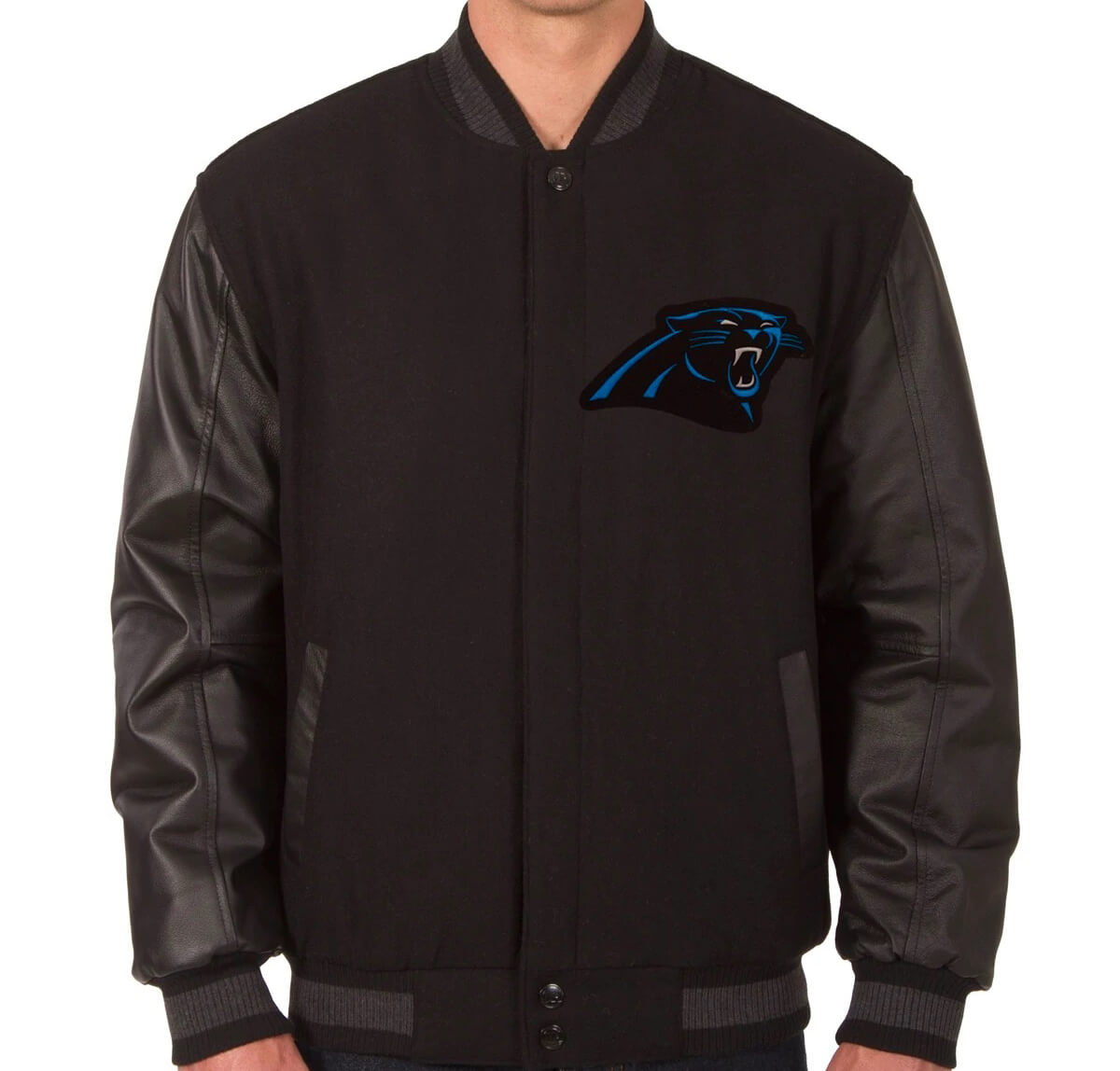 NFL Carolina Panthers Black Varsity Jacket (1) NFL Carolina Panthers Black Varsity Jacket