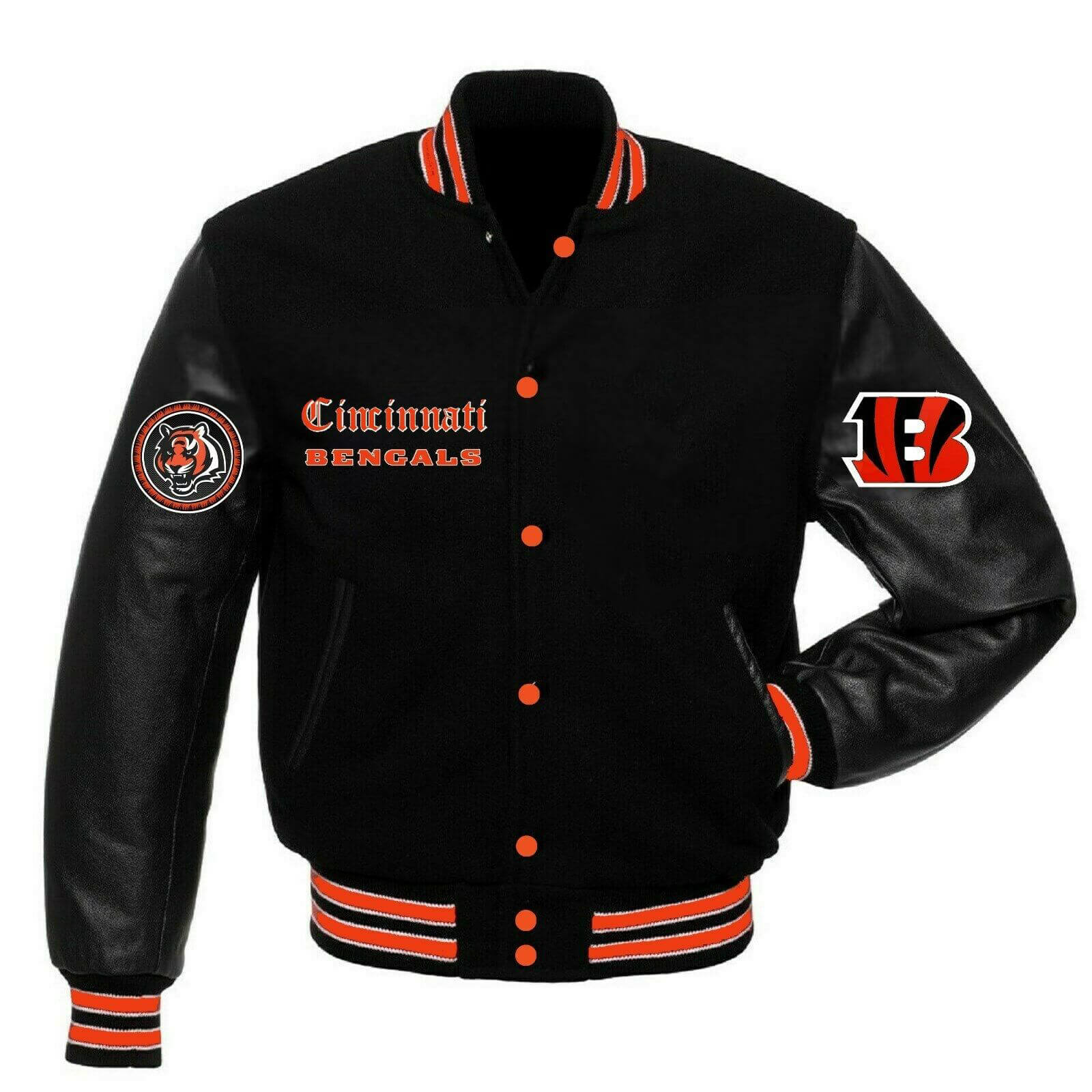 NFL Cincinnati Bengals Black Varsity Jacket (1) NFL Cincinnati Bengals Black Varsity Jacket