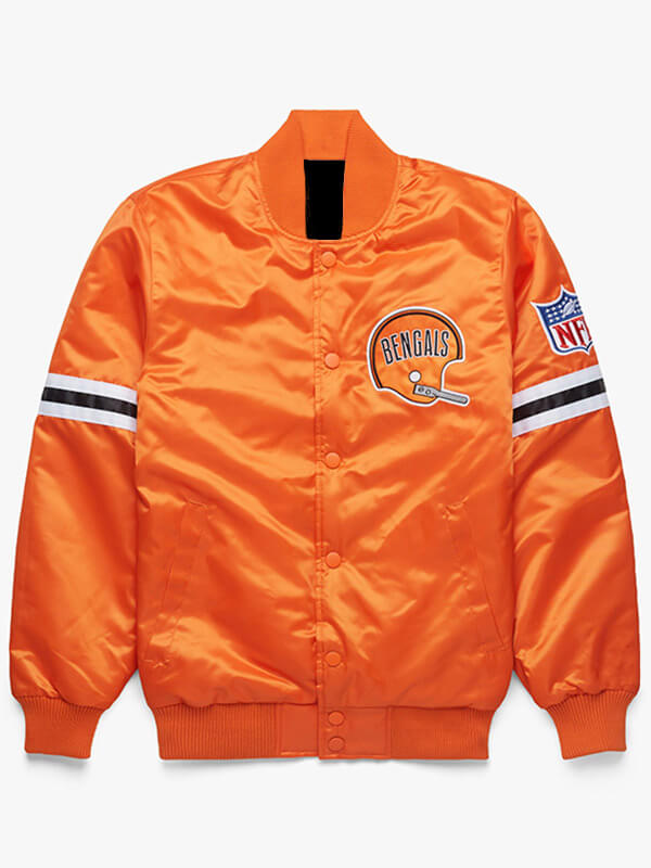 NFL Cincinnati Bengals Orange Satin Jacket (1) NFL Cincinnati Bengals Orange Satin Jacket