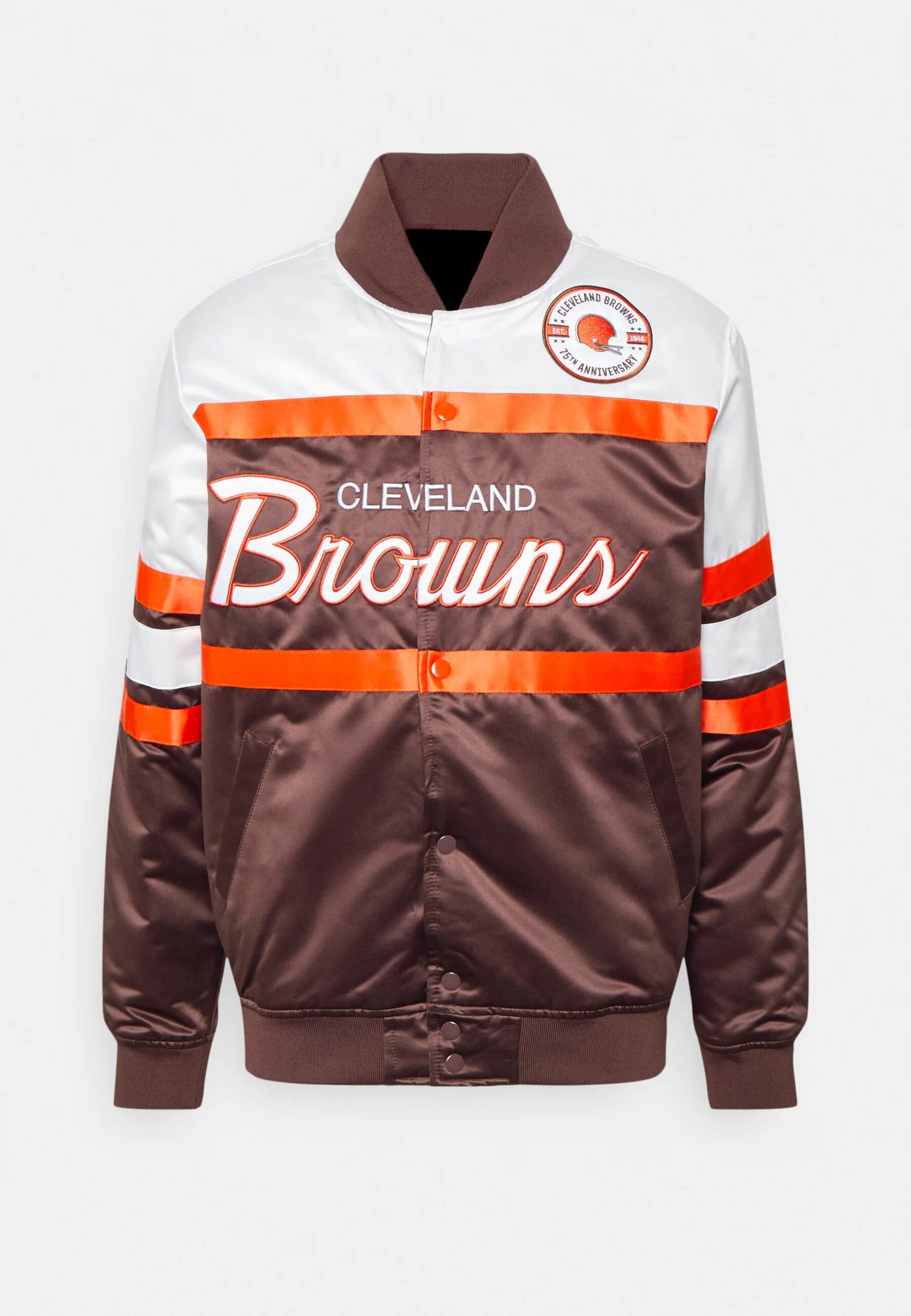 NFL Cleveland Browns 75th Anniversary Satin Jacket (1) NFL Cleveland Browns 75th Anniversary Satin Jacket