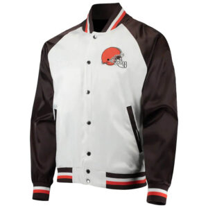 NFL Cleveland Browns White And Brown Satin Jacket