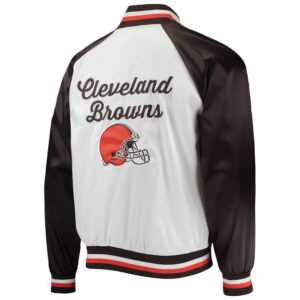 NFL Cleveland Browns White And Brown Satin Jacket