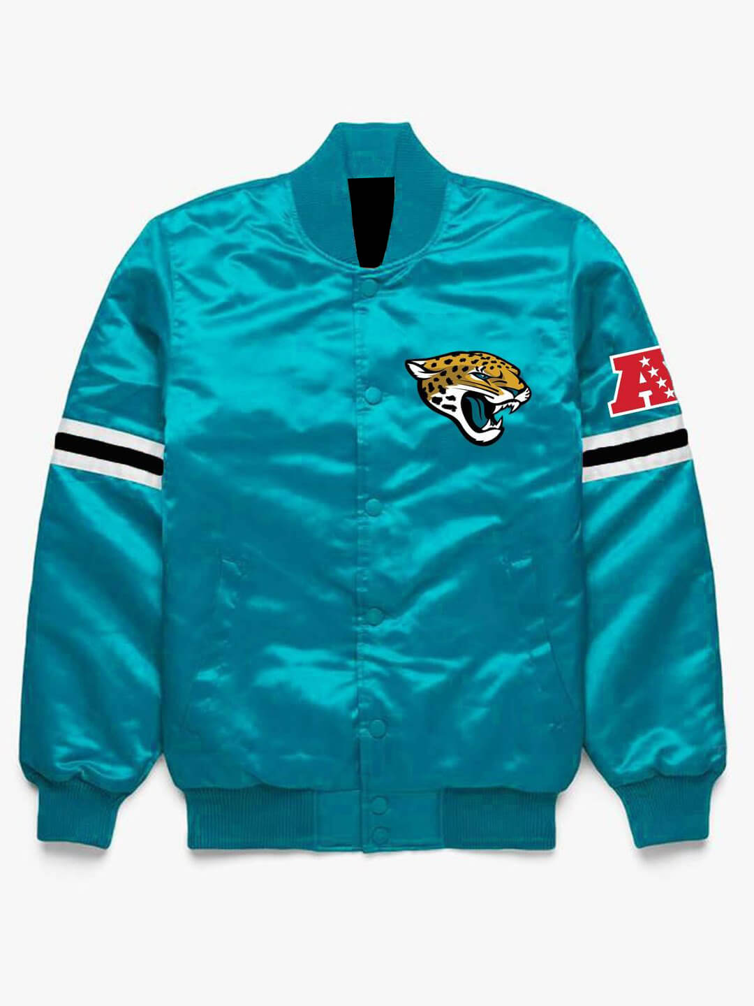 NFL Jacksonville Jaguars Light Blue Satin Jacket (1) NFL Jacksonville Jaguars Light Blue Satin Jacket