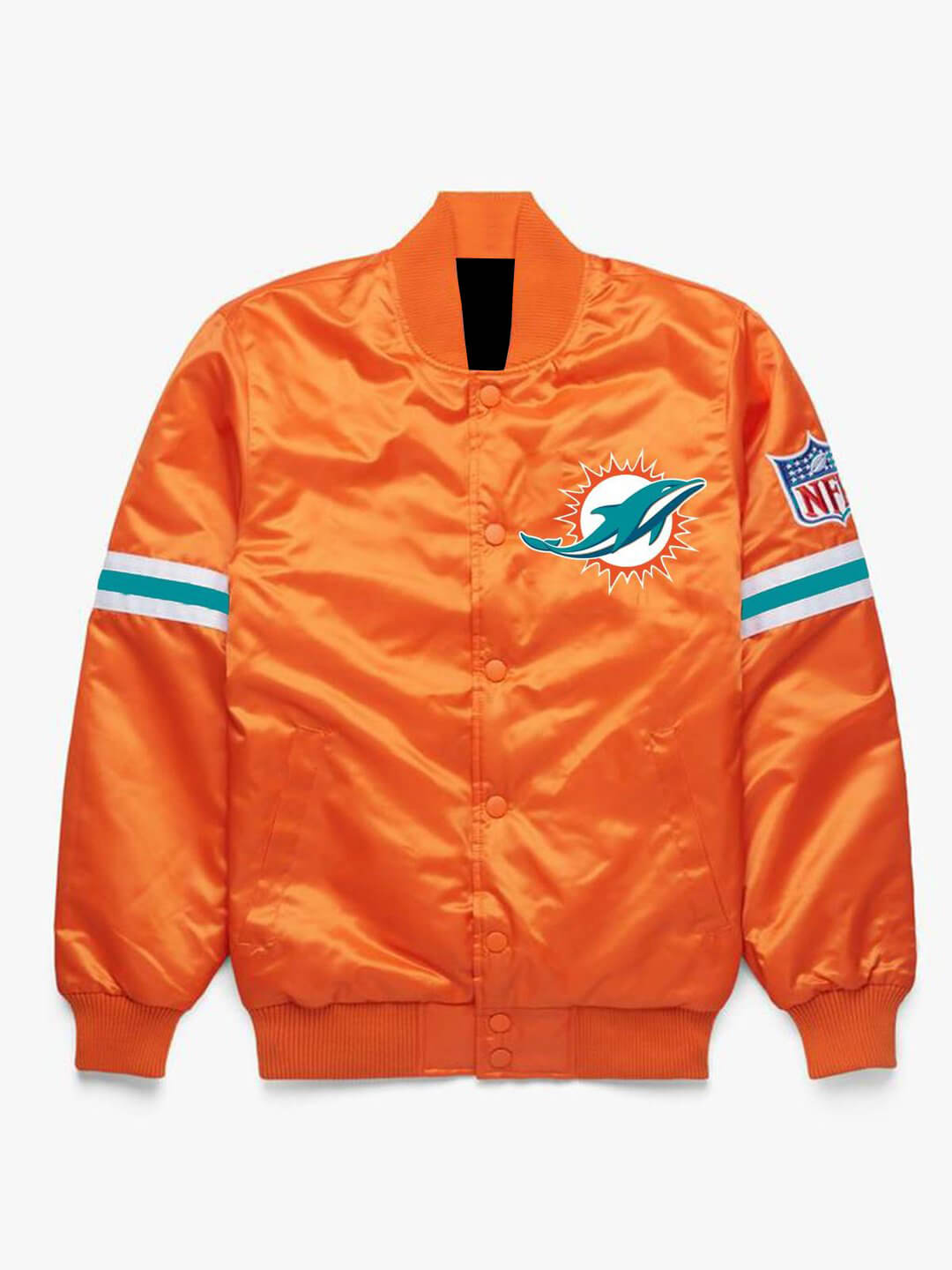 NFL Miami Dolphins Orange Satin Jacket (1) NFL Miami Dolphins Orange Satin Jacket