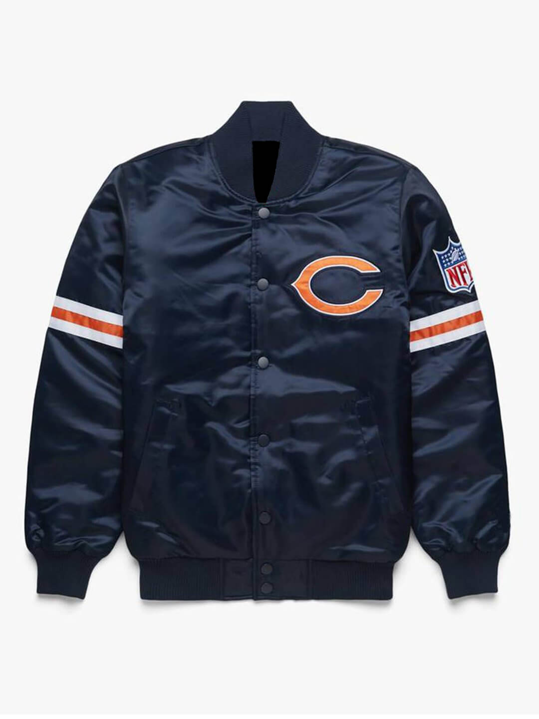 NFL Navy Chicago Bears Satin Jacket (1) NFL Navy Chicago Bears Satin Jacket