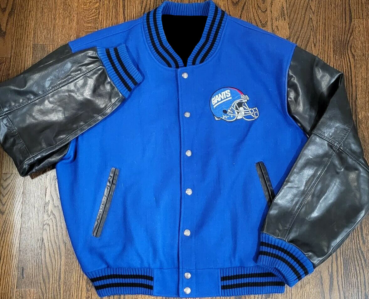 NFL New York Giants Blue And Black Varsity Jacket (1) NFL New York Giants Blue And Black Varsity Jacket