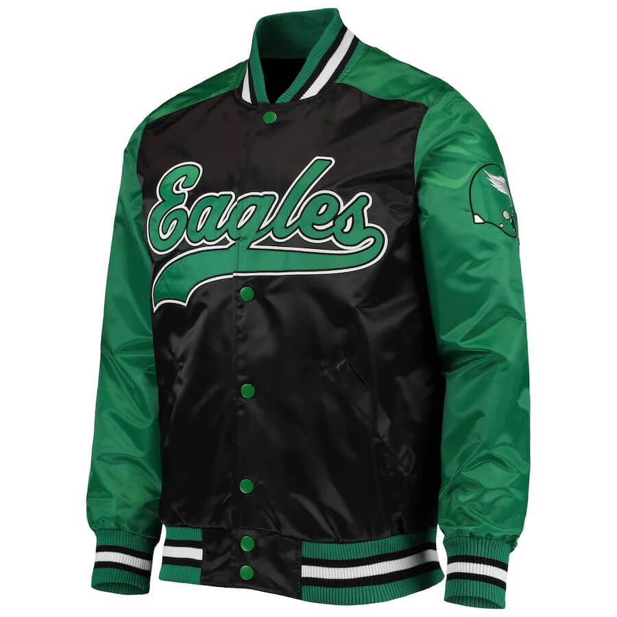 NFL Philadelphia Eagles Black And Green Satin Jacket (1) NFL Philadelphia Eagles Black And Green Satin Jacket