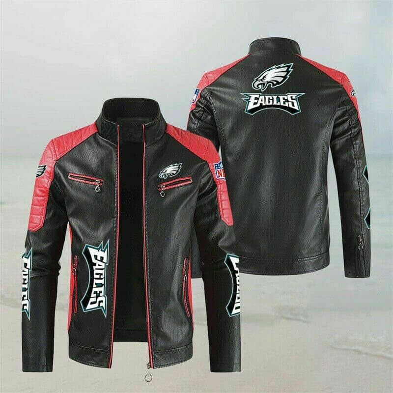 NFL Philadelphia Eagles Black And Red Leather Jacket (1) NFL Philadelphia Eagles Black And Red Leather Jacket