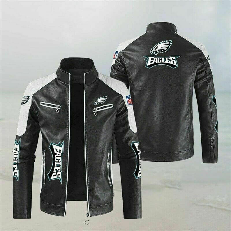 NFL Philadelphia Eagles Black And White Leather Jacket (1) NFL Philadelphia Eagles Black And White Leather Jacket