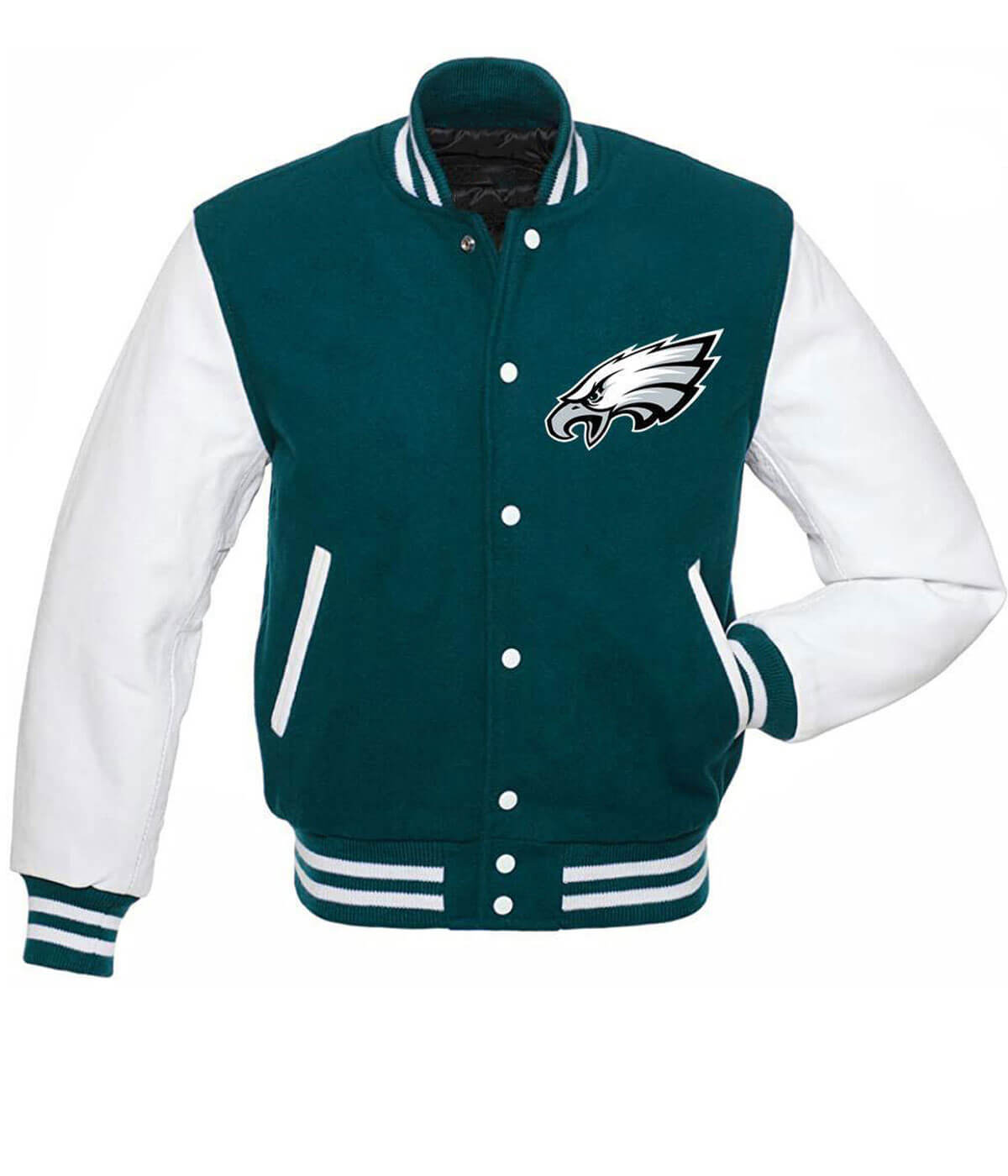 NFL Philadelphia Eagles Blue And White Varsity Jacket (1) NFL Philadelphia Eagles Blue And White Varsity Jacket