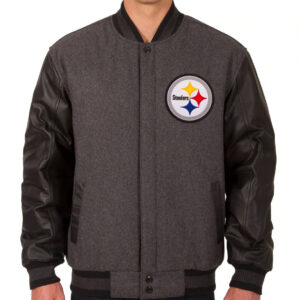 NFL Pittsburgh Steelers Gray And Black Varsity Jacket