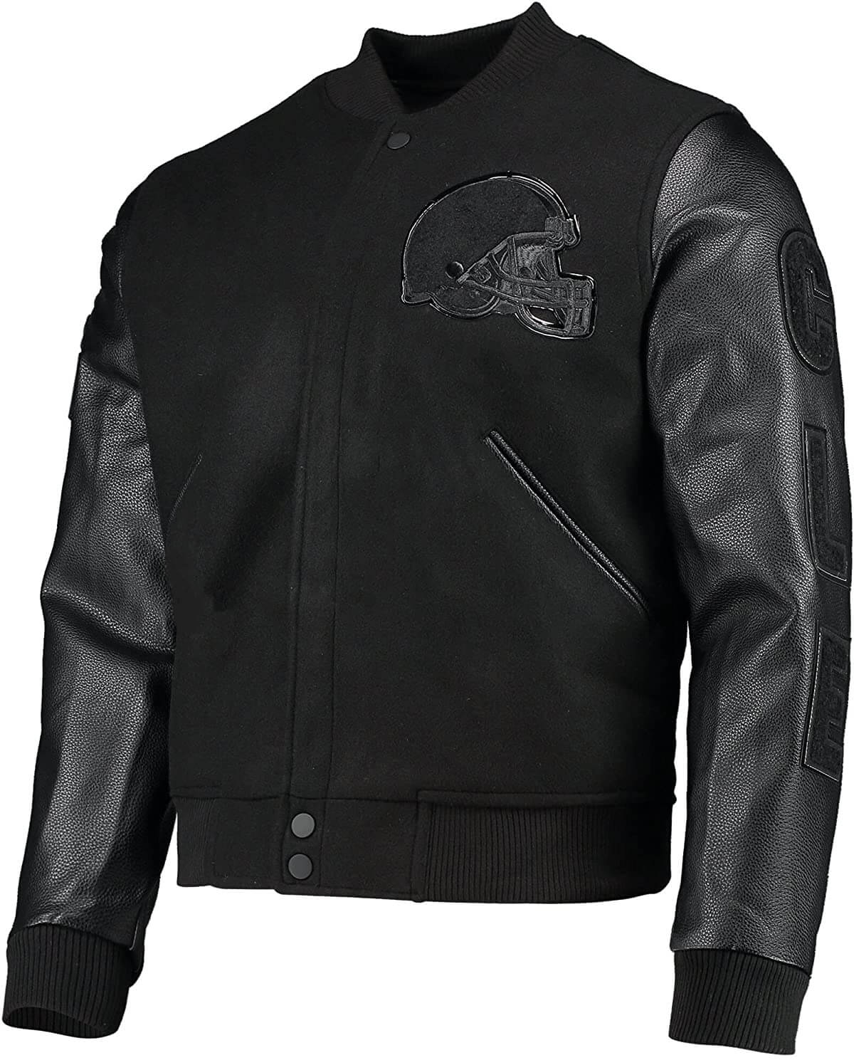 NFL Team Cleveland Browns Black Varsity Jacket (1) NFL Team Cleveland Browns Football Black Varsity Jacket
