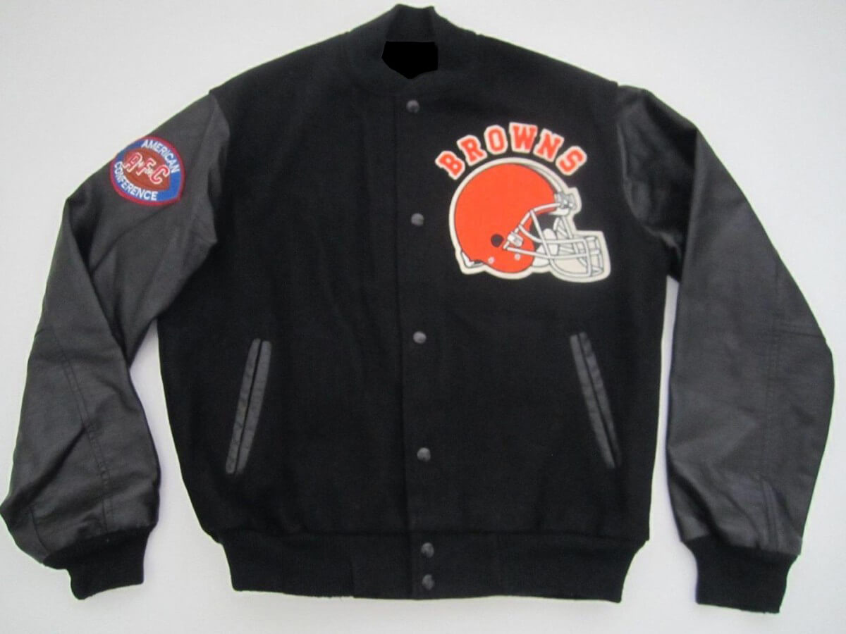 NFL Team Cleveland Browns Football Black Varsity Jacket (1) NFL Team Cleveland Browns Football Black Varsity Jacket