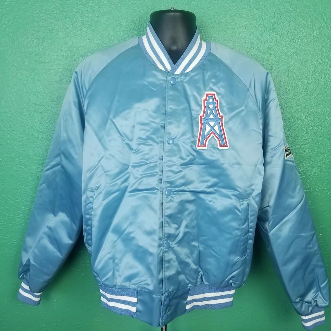 Bomber Houston Oilers Light Blue Satin Jacket