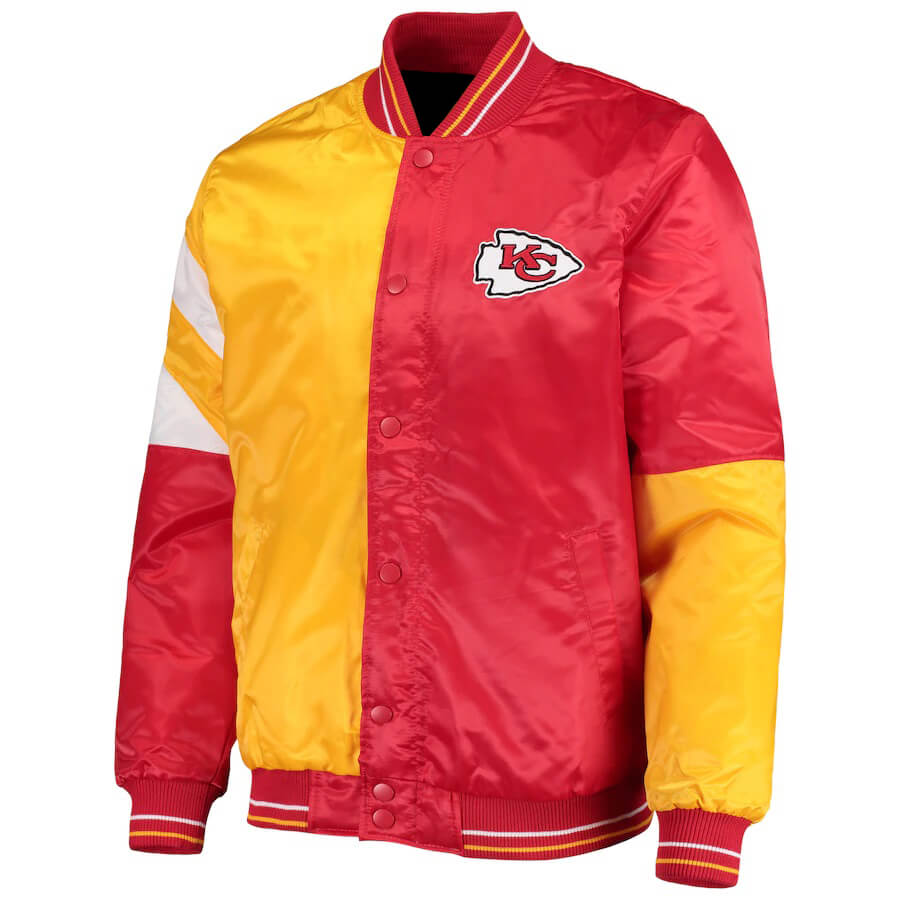 NFL Team Kansas City Chiefs Tricolor Satin Jacket (1) NFL Team Kansas City Chiefs Tricolor Satin Jacket