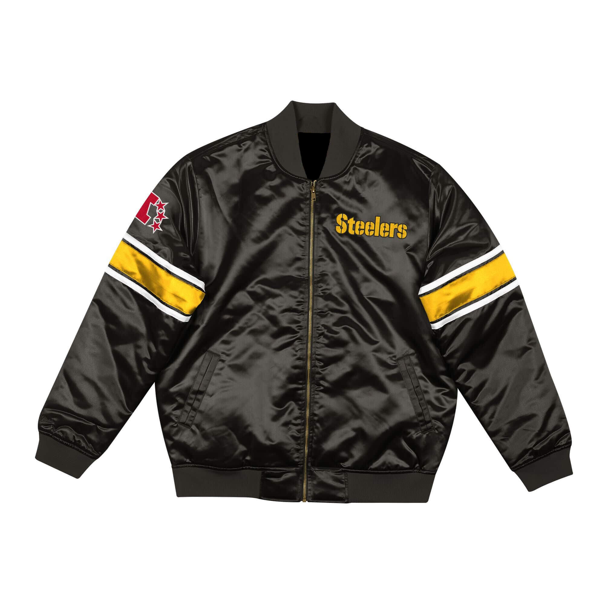 NFL Team Pittsburgh Steelers Black Satin Jacket (1) NFL Team Pittsburgh Steelers Black Satin Jacket