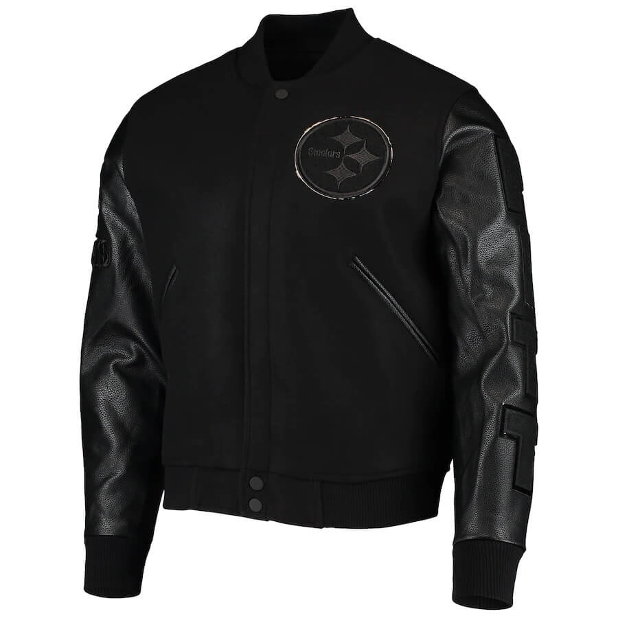 NFL Team Pittsburgh Steelers Black Varsity Jacket (1) NFL Team Pittsburgh Steelers Black Varsity Jacket