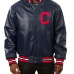 Navy Blue Cleveland Indians Baseball Leather Jacket