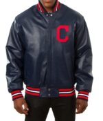 Navy Blue Cleveland Indians Baseball Leather Jacket