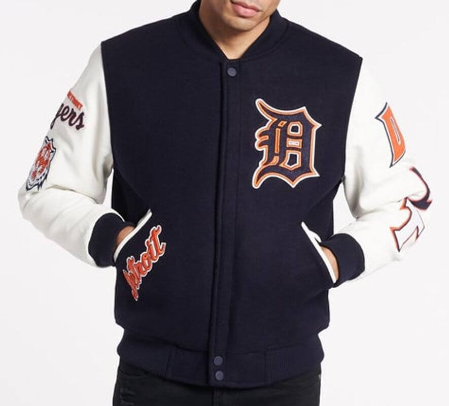 Navy Blue MLB Detroit Tigers Varsity Jacket (1) Navy Blue MLB Detroit Tigers Varsity Jacket