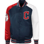 Navy Red MLB Cleveland Guardians Reliever Satin Jacket