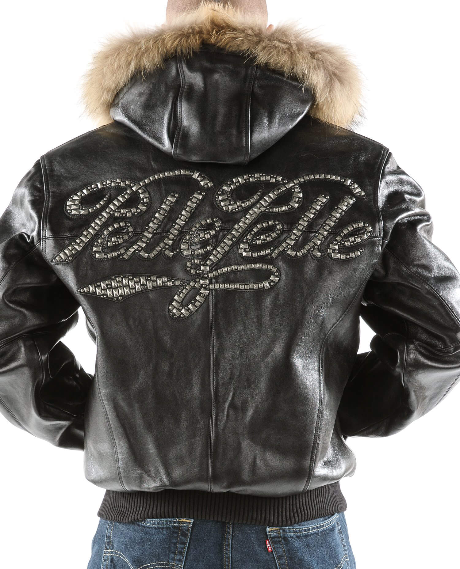 Pelle Pelle Hooded Black Script Studded Leather Jacket Maker of