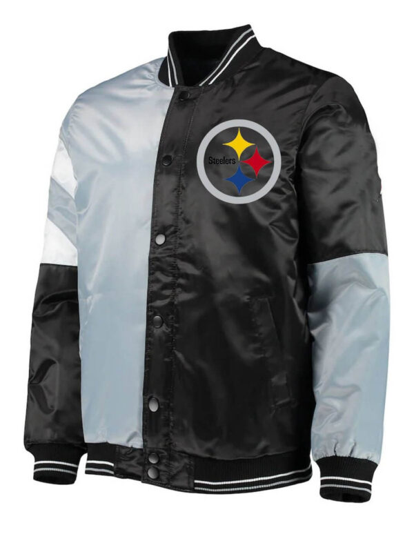 Pittsburgh Steelers Color Block Satin Jacket (1) Pittsburgh Steelers Color Block Satin Jacket