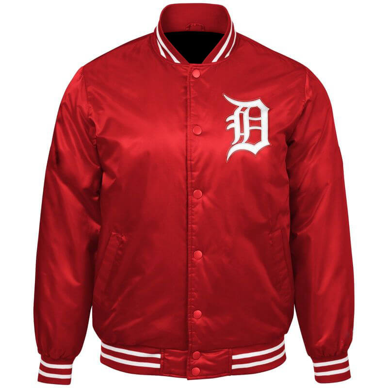 Red Detroit Tigers Old English D Patent Satin Jacket (1) Red Detroit Tigers Old English D Patent Satin Jacket