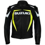 Suzuki Motorcycle Racing Black And Yellow Leather Jacket