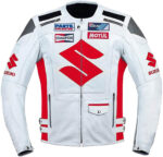 Suzuki Motorcycle Racing White And Red Leather Jacket