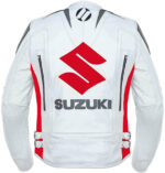 Suzuki Motorcycle Racing White And Red Leather Jacket