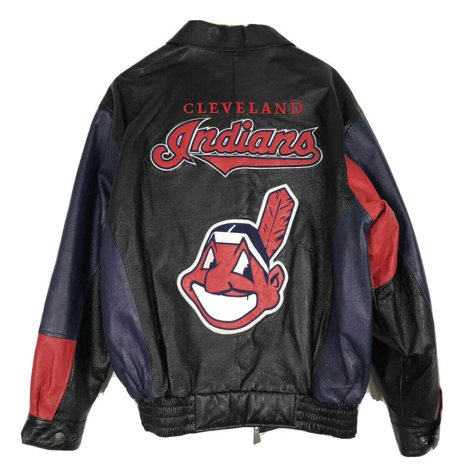 Maker of Jacket Black Leather Jackets Vintage MLB Cleveland Indians