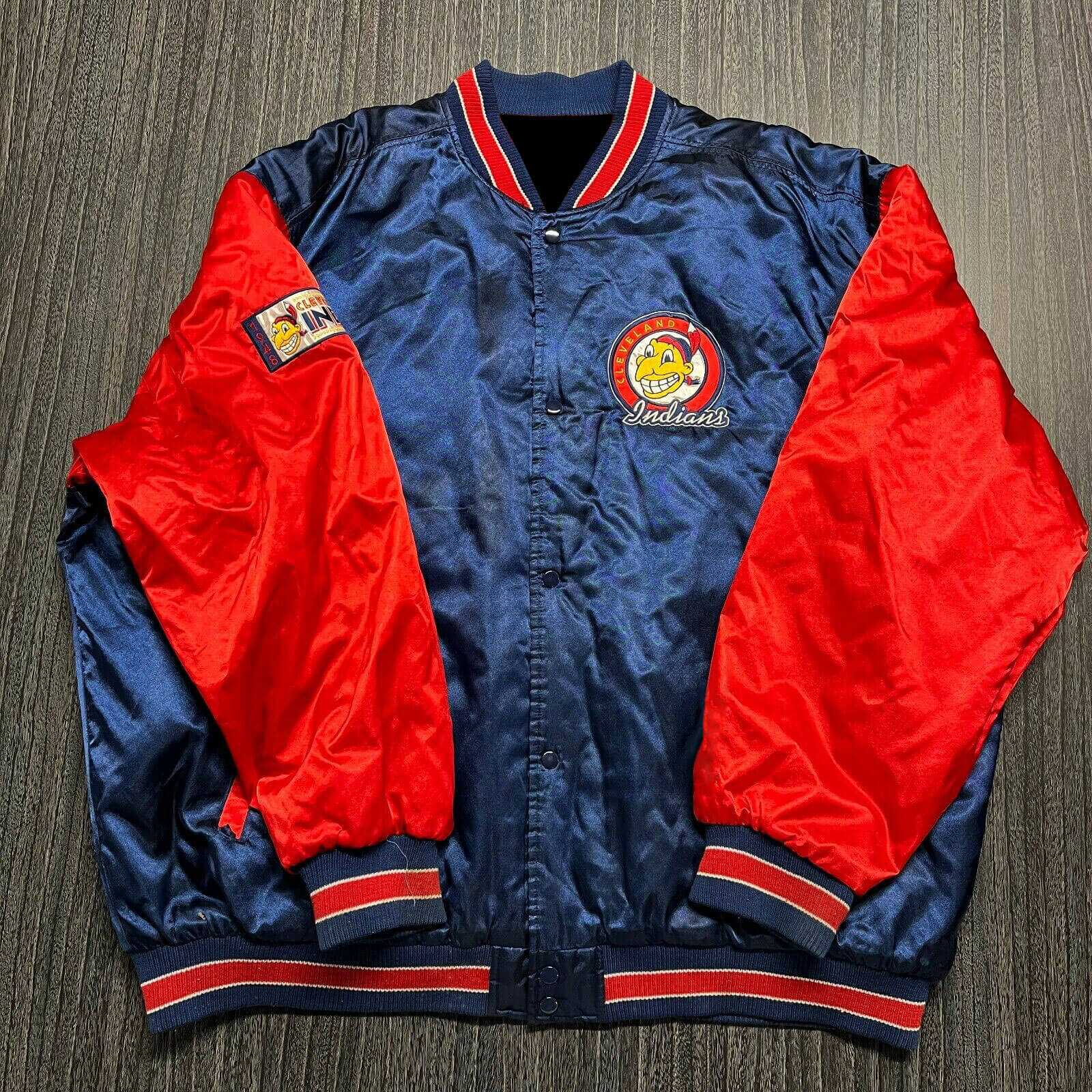 Vintage Blue Red Cleveland Indians Satin Jacket (1) Vintage Blue Red Cleveland Indians Satin Jacket