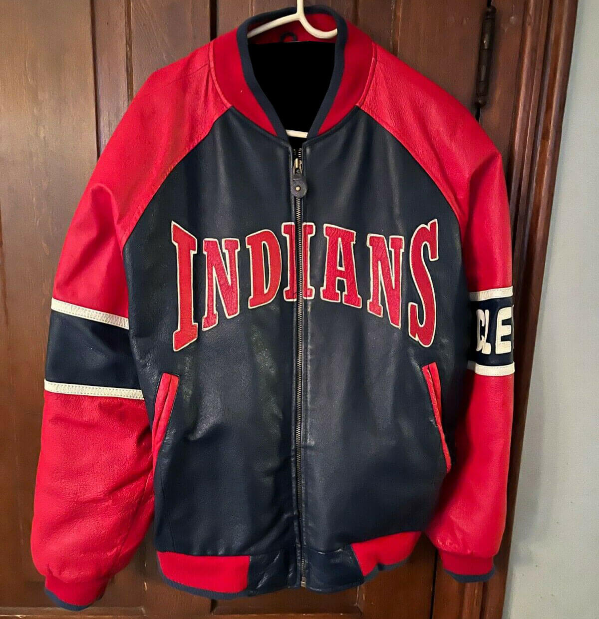 Vintage MLB Blue Red Cleveland Indians Leather Jacket (1) Vintage MLB Blue Red Cleveland Indians Leather Jacket