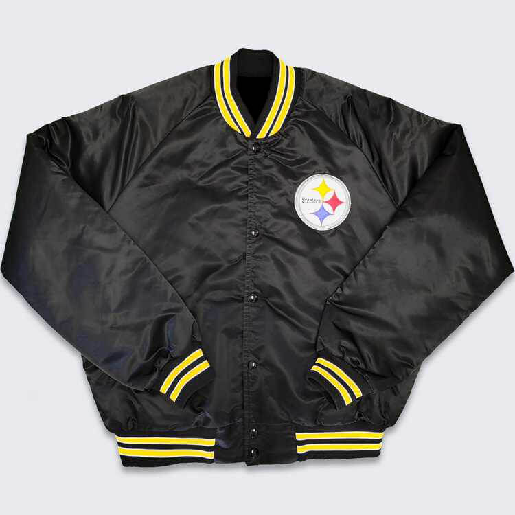 Vintage NFL Pittsburgh Steelers Black Satin Jacket (1) Vintage NFL Pittsburgh Steelers Black Satin Jacket