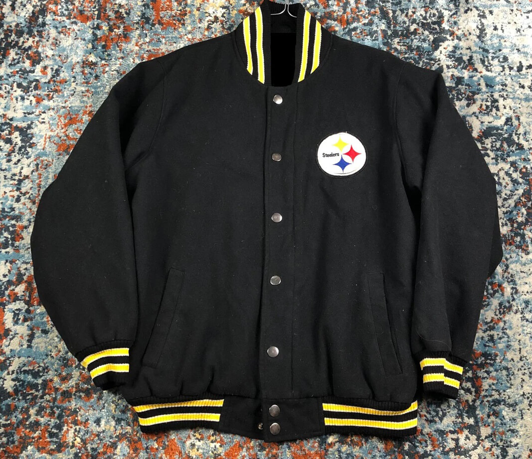Vintage NFL Pittsburgh Steelers Black Wool Jacket (1) Vintage NFL Pittsburgh Steelers Black Wool Jacket