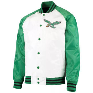 White Green Philadelphia Eagles NFL Satin Jacket