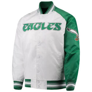 White Green Philadelphia Eagles NFL Team Satin Jacket