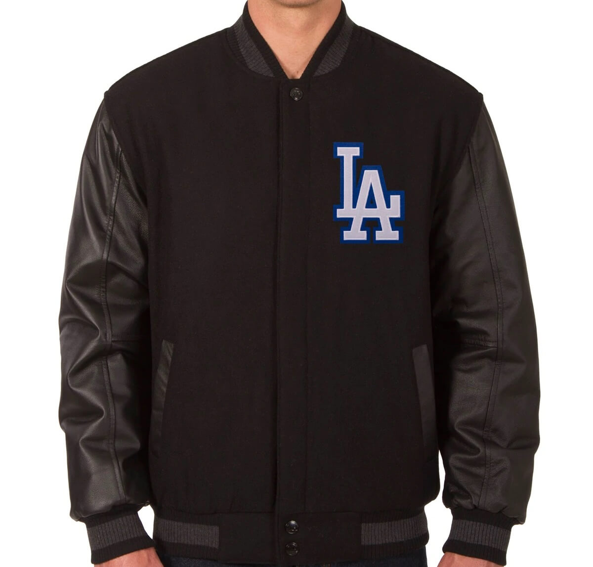 Men's JH Design Black Los Angeles Dodgers Wool & Leather Reversible Jacket