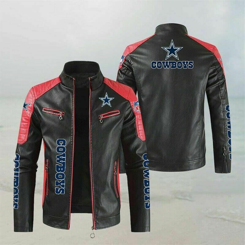 Black Red NFL Dallas Cowboys Leather Jacket (1) Black Red NFL Dallas Cowboys Leather Jacket