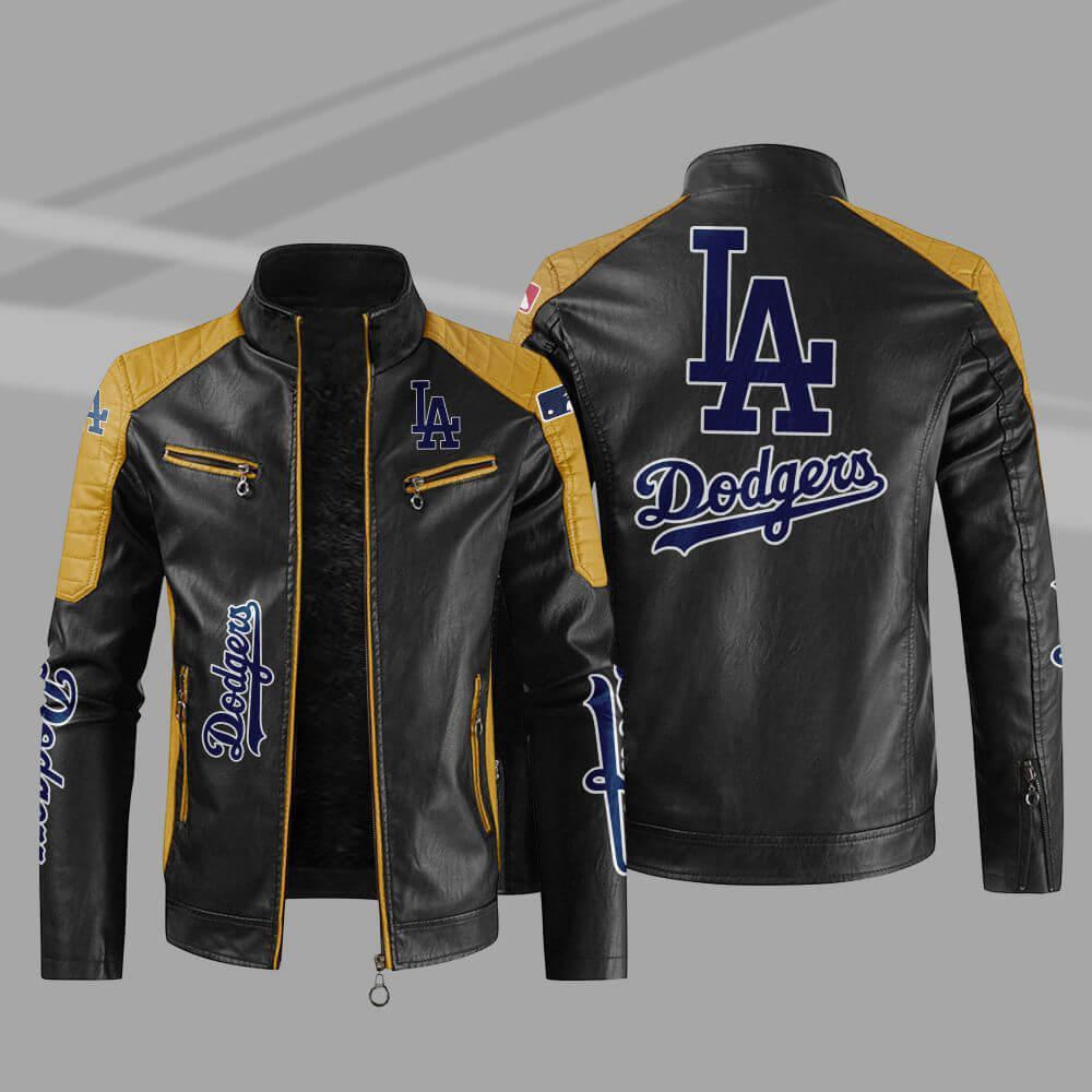 Black Yellow MLB Los Angeles Dodgers Leather Jacket