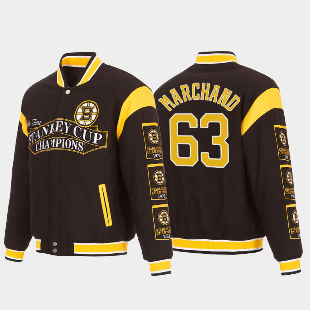 Boston Bruins 63 Marchand Stanley Cup Jacket Boston Bruins 63 Marchand Stanley Cup Jacket