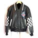 Disney Goofy Garage Black Checkered Leather Jacket
