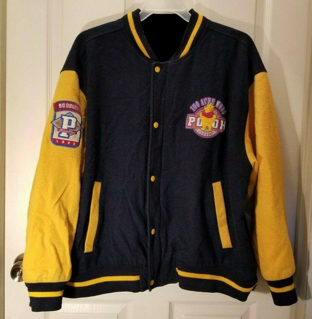 Disney Pooh Bear 100 Acre Wood Wool Varsity Jacket (1) Disney Pooh Bear 100 Acre Wood Wool Varsity Jacket