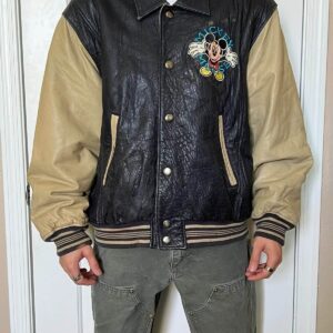 Disney Vintage Mickey Mouse Black Leather Jacket