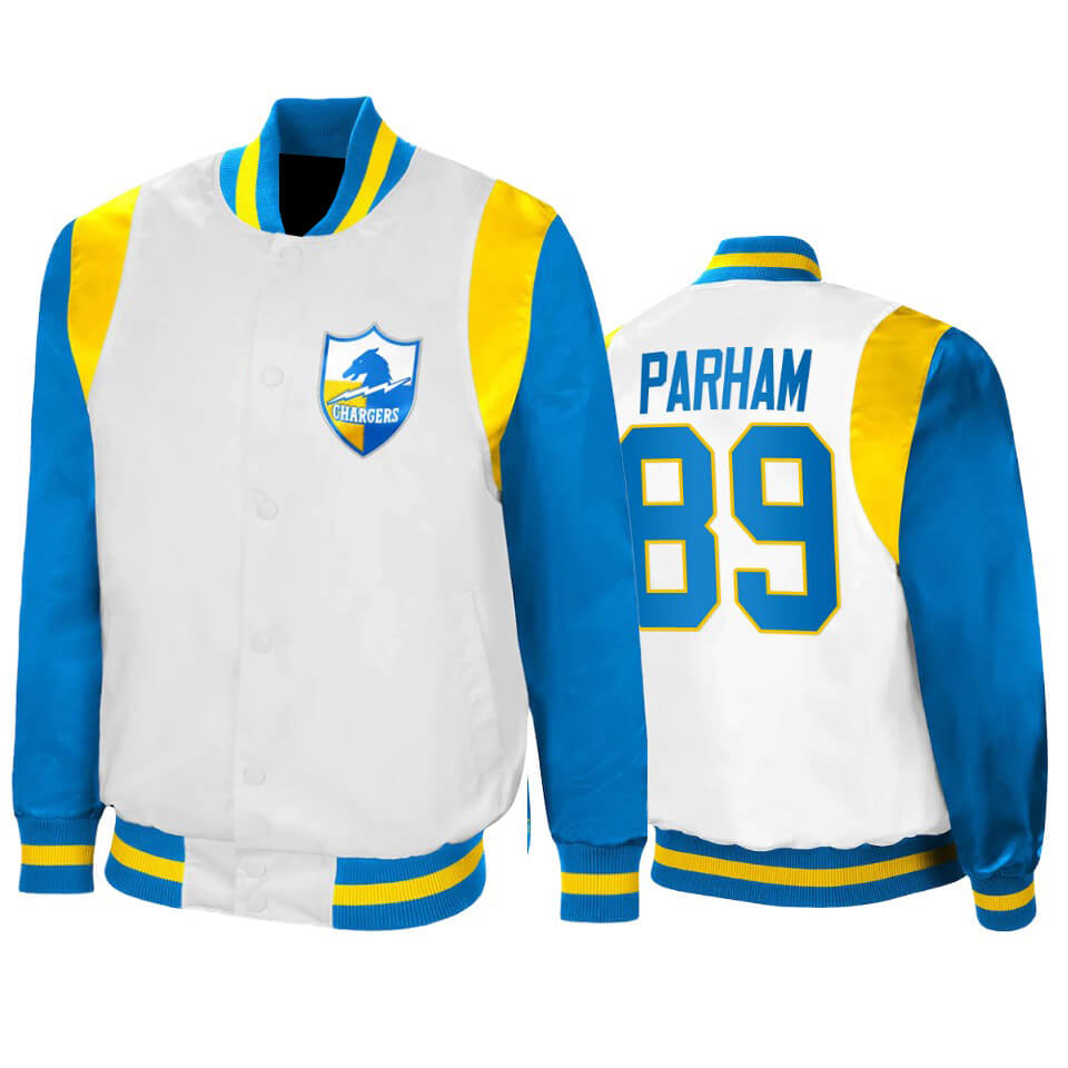 Donald Parham Los Angeles Chargers White Satin Jacket Donald Parham Los Angeles Chargers White Satin Jacket