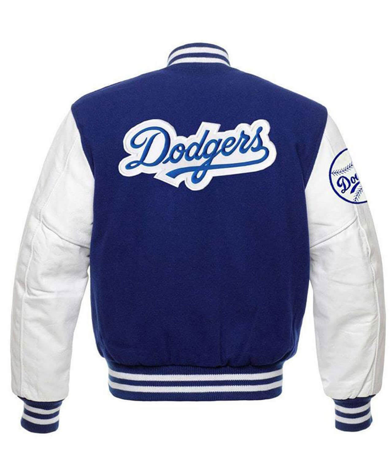 Maker of Jacket MLB Los Angeles Dodgers Blue and White Varsity