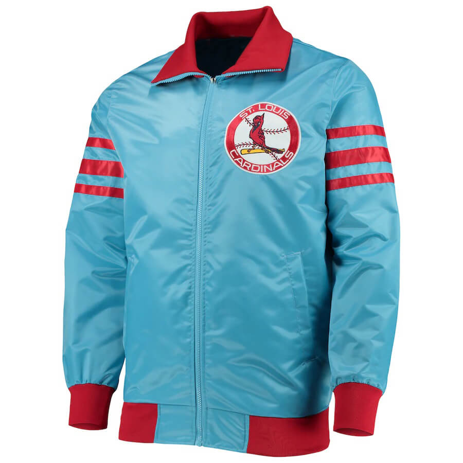 Maker of Jacket Sports Leagues Jackets MLB Team St. Louis Cardinals Light Blue Satin